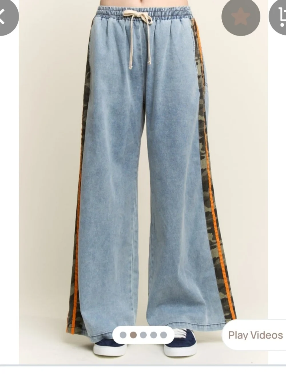 Wide Leg Denim Pants with Camo & Orange Side Stripe Jade By Jane - Picture 1 of 4